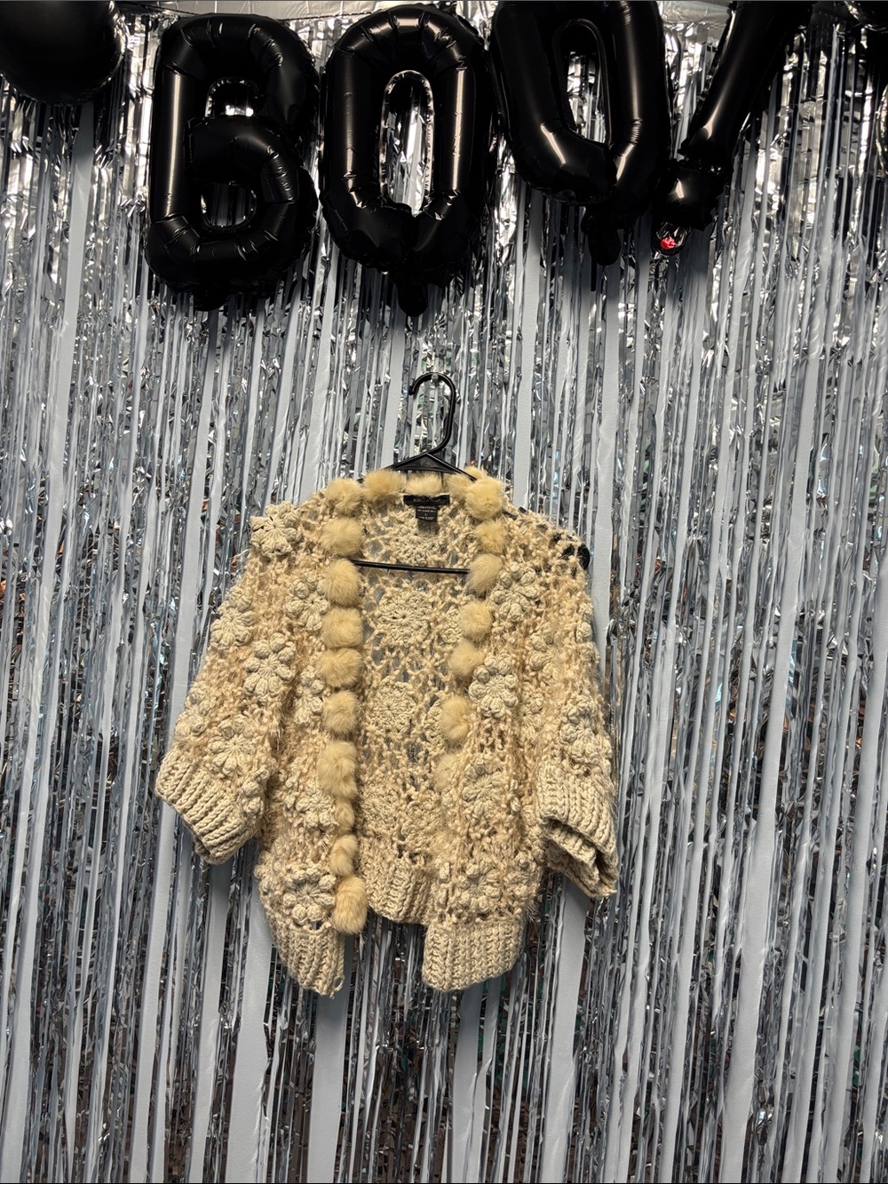 Boho Pom-Pom Open Knit Teddy Jacket - Cream